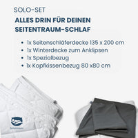 Seitentraum-Solo-Set. Seitenschläferdecke mit Winterdecke, Spezialbezug und Kopfkissenbezug.